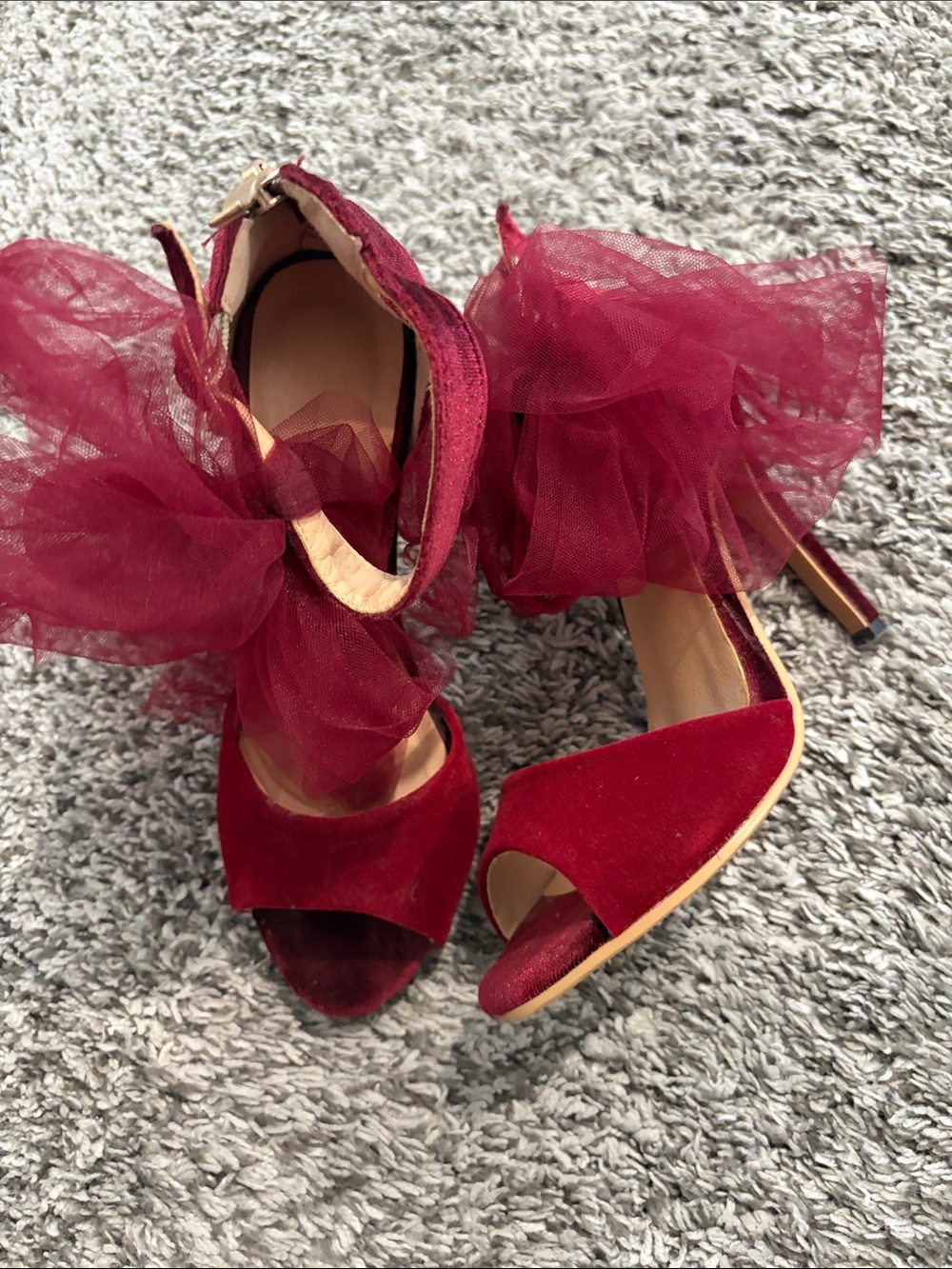 Women’s Red Tulle Accent High Heel Sandals
